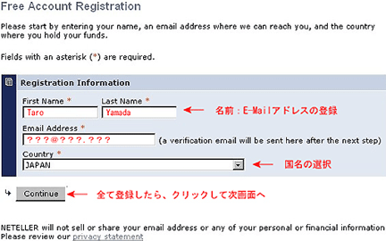 NETeller アカウント登録 名前＆E-Mailアドレスの登録
